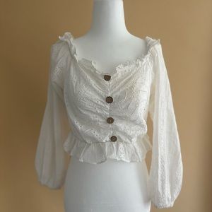 White mid cut blouse